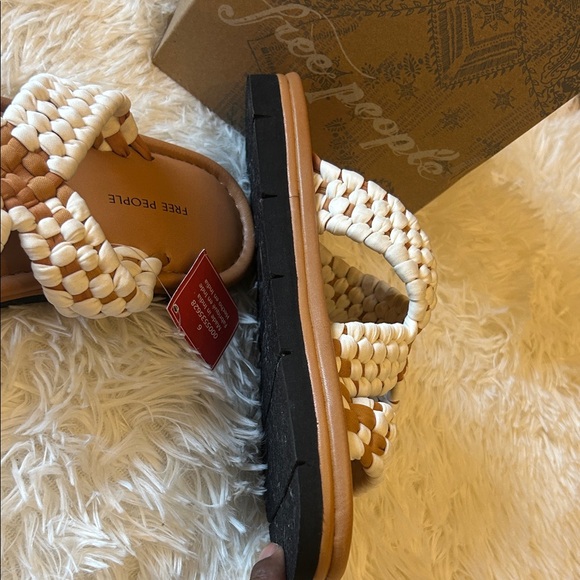 Free People White & Tan Woven Cross-Strap Slide - Picture 12 of 12